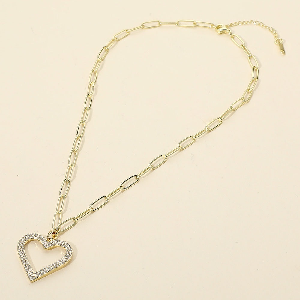 Gold Pave Heart Pendant Necklace - Picture 2 of 3